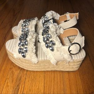 Zara Trafuc Cream bejeweled Platform Sandals